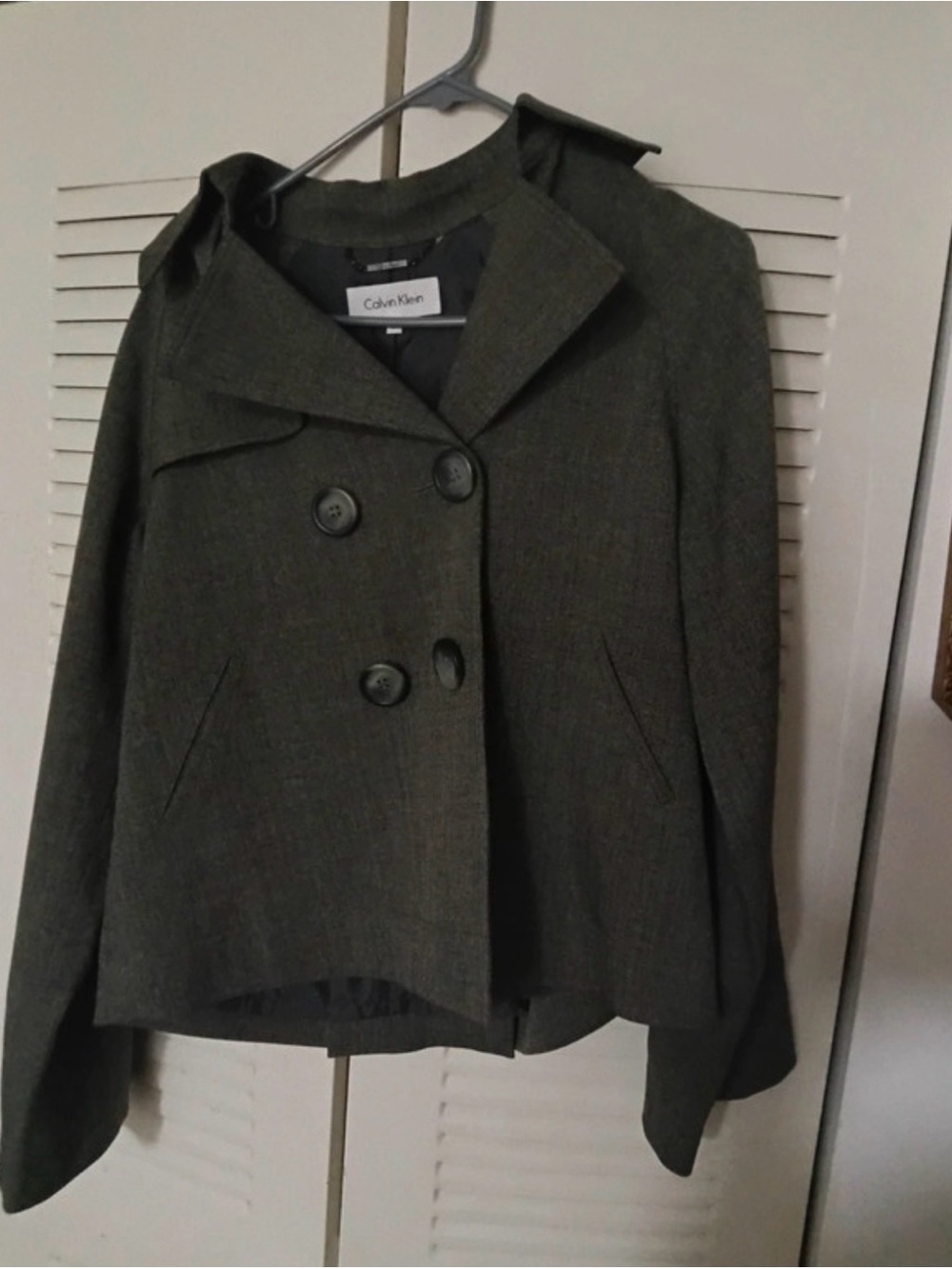 Calvin Klein Women's Olive Green Double-Breasted Pea Coat